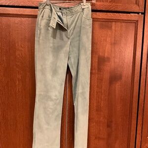 DKNY Teal Suede Leather Pants